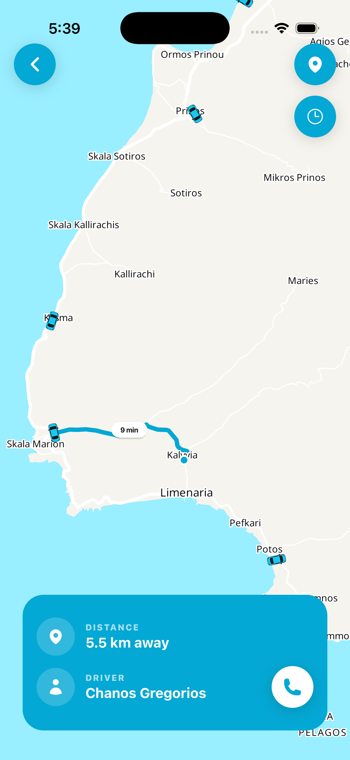 GoFast app showing the route and distance to the nearest driver